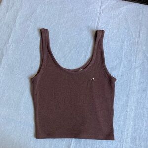 Brown Fitted Crop Tank Top
